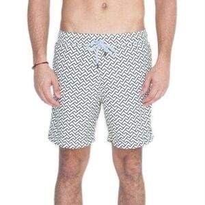 RETROMARINE Zig Zags Swim Trunk White Navy Resort Beach Pool Vacation Size 34